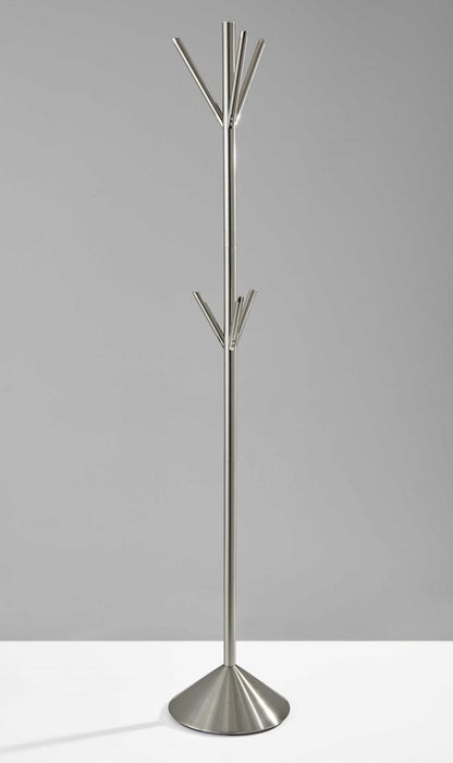 68" Silver Steel Six Hook Freestanding Coat Rack