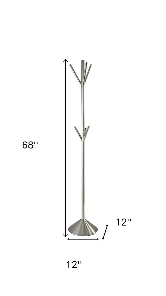 68" Silver Steel Six Hook Freestanding Coat Rack — view 8