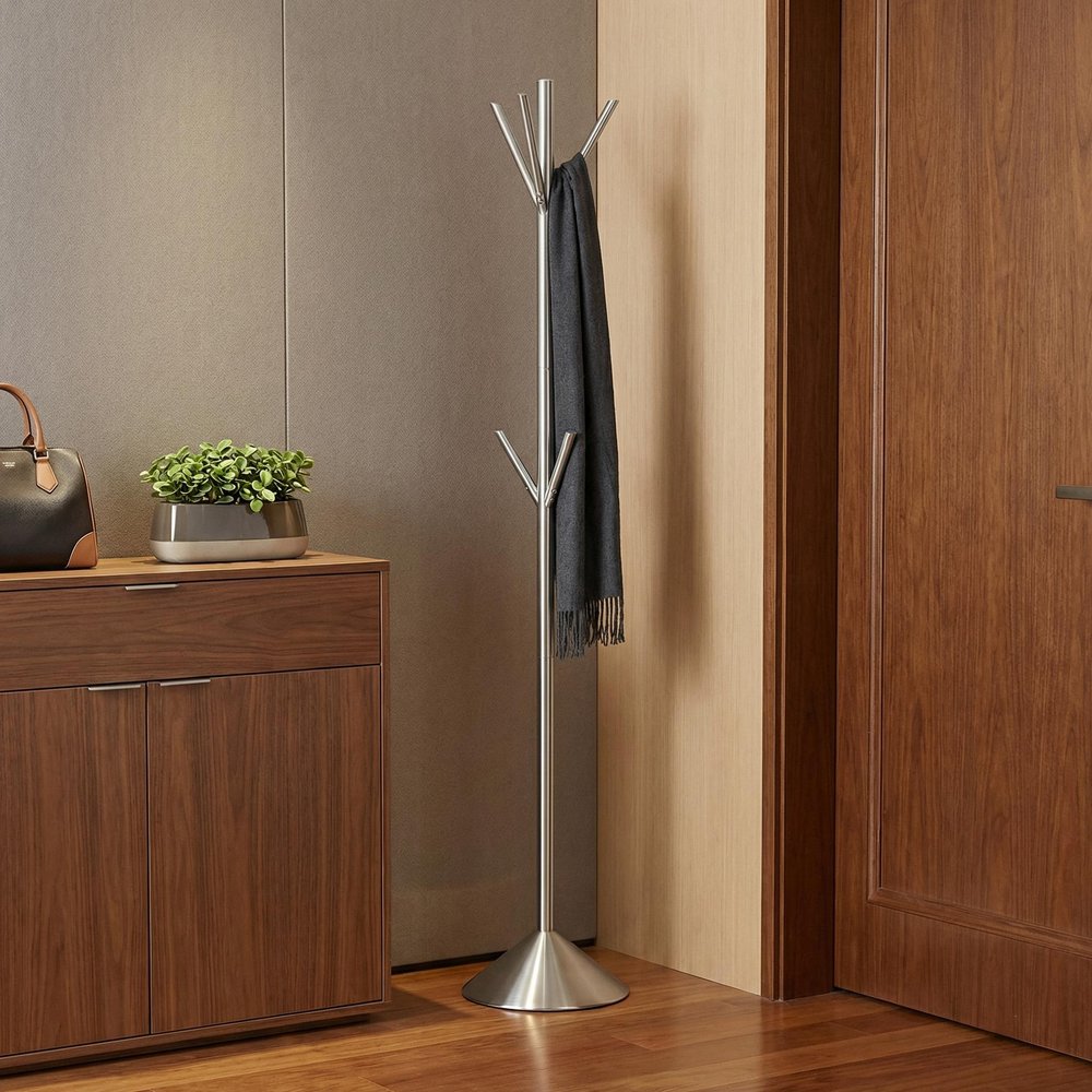 68" Silver Steel Six Hook Freestanding Coat Rack HomeRoots
