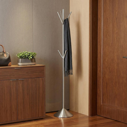 68" Silver Steel Six Hook Freestanding Coat Rack