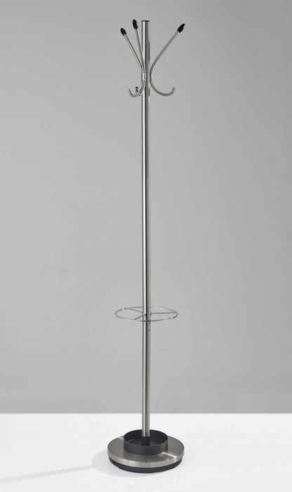 13" X 68" Brushed Steel Brushed Steel Stand  Coat Rack HomeRoots