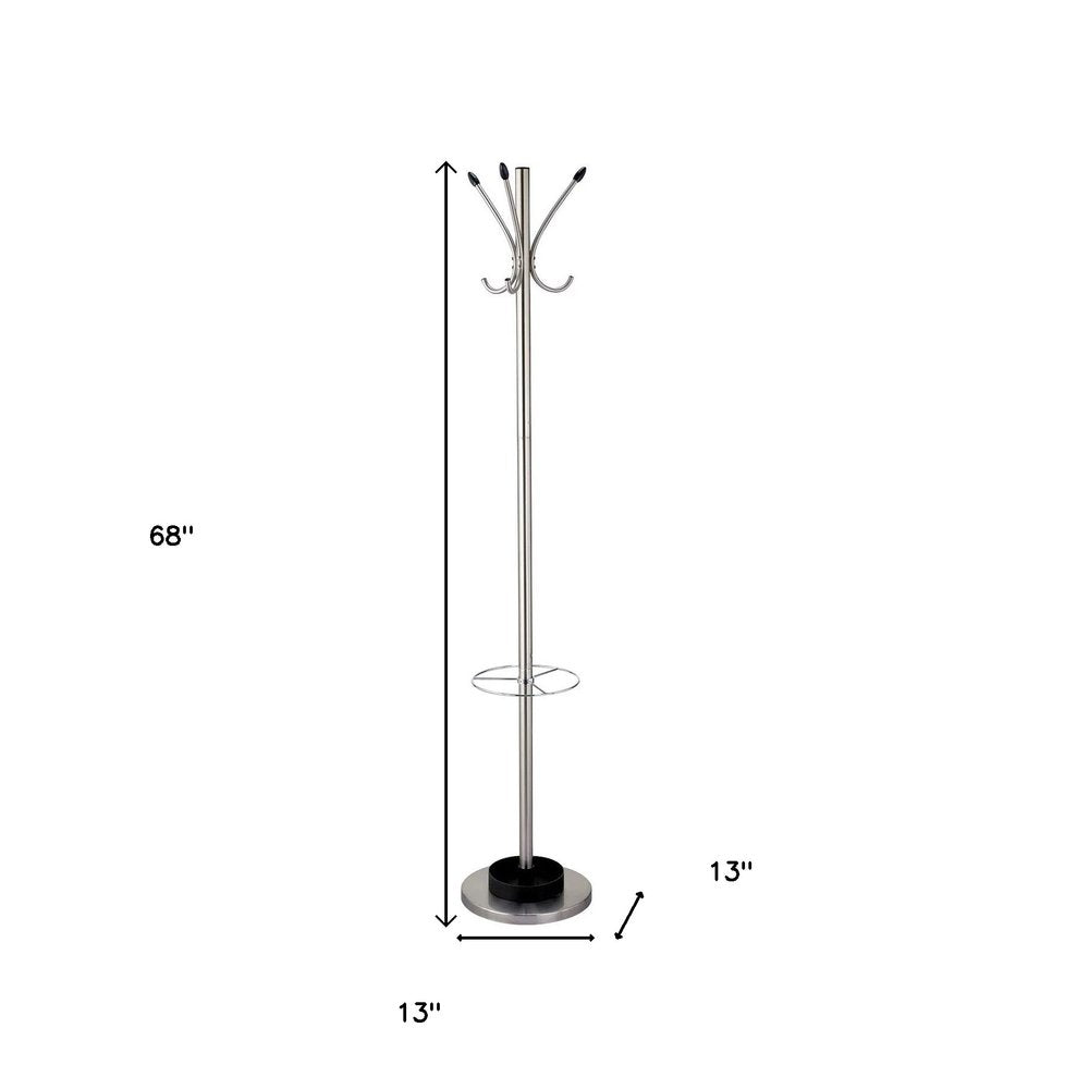13" X 68" Brushed Steel Brushed Steel Stand  Coat Rack HomeRoots