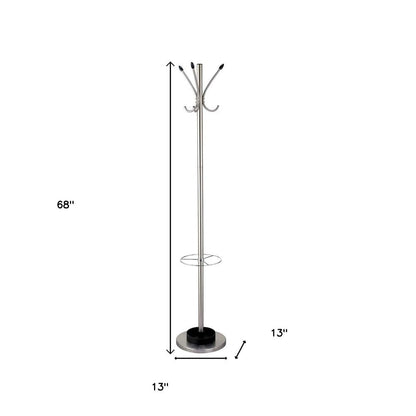 13" X 68" Brushed Steel Brushed Steel Stand  Coat Rack HomeRoots