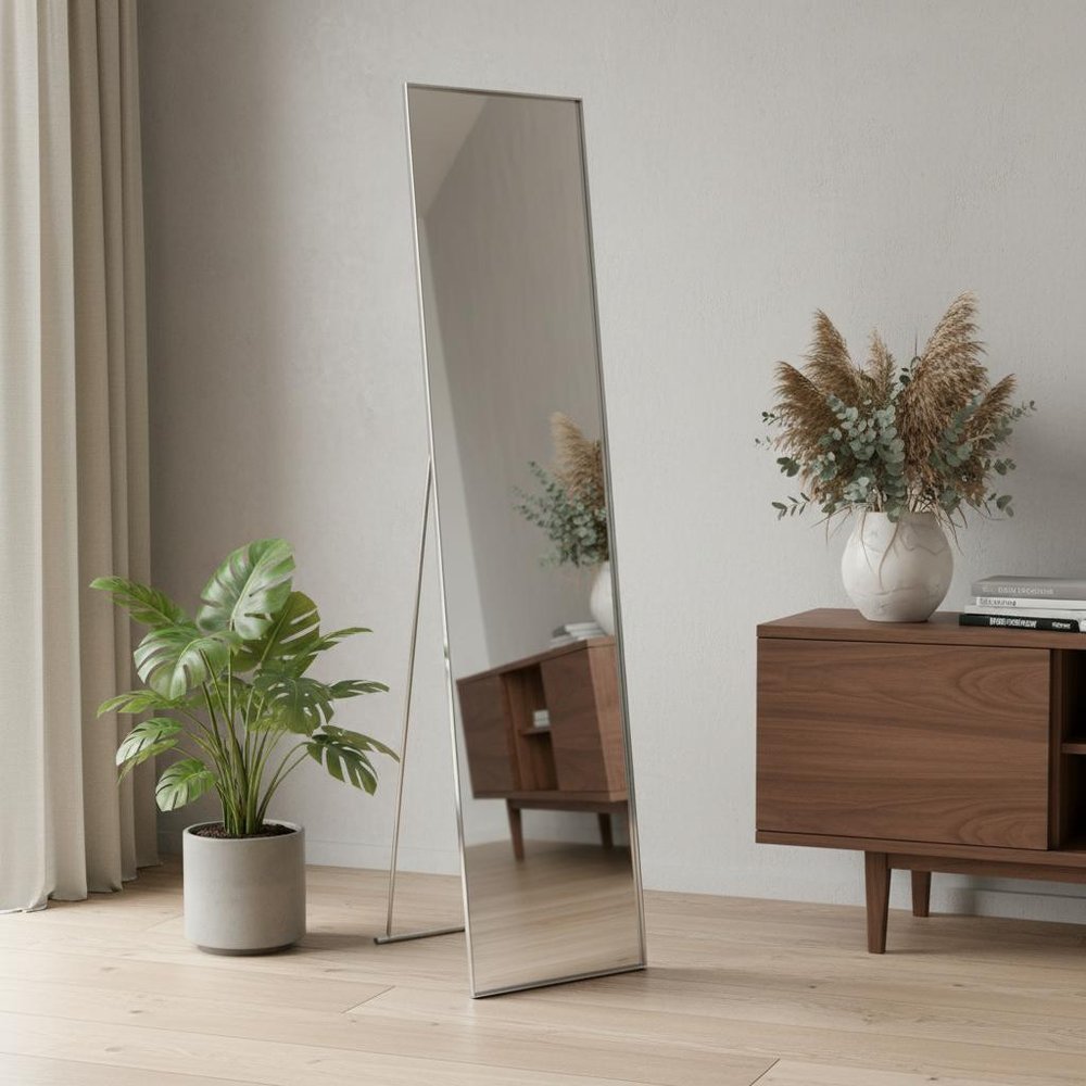 59" Silver Metal Framed Cheval Standing Mirror HomeRoots