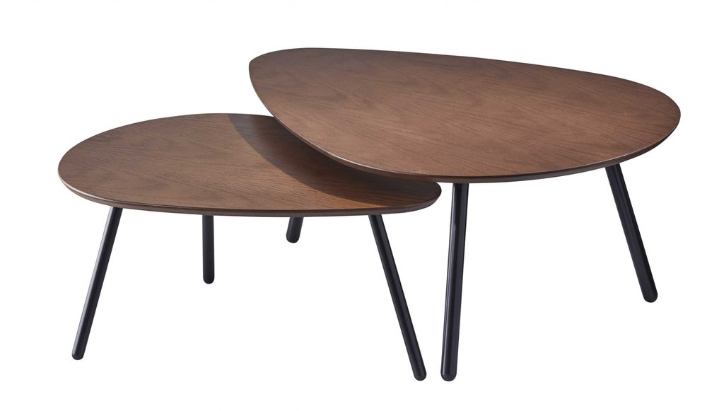 Set of Two Brown And Black Wood And Metal Oval Nested Tables HomeRoots