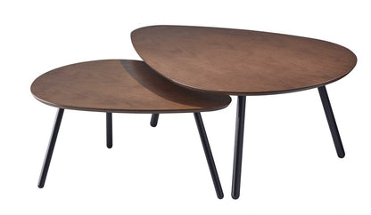 Set of Two Brown And Black Wood And Metal Oval Nested Tables HomeRoots