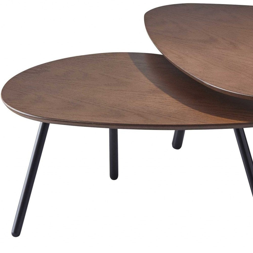 Set of Two Brown And Black Wood And Metal Oval Nested Tables HomeRoots