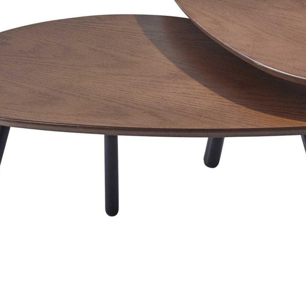 Set of Two Brown And Black Wood And Metal Oval Nested Tables HomeRoots