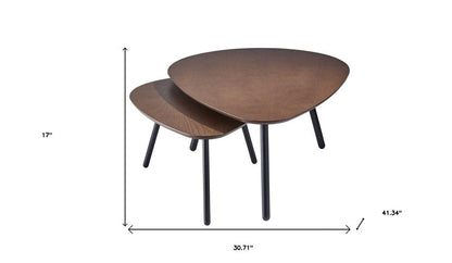 Set of Two Brown And Black Wood And Metal Oval Nested Tables HomeRoots