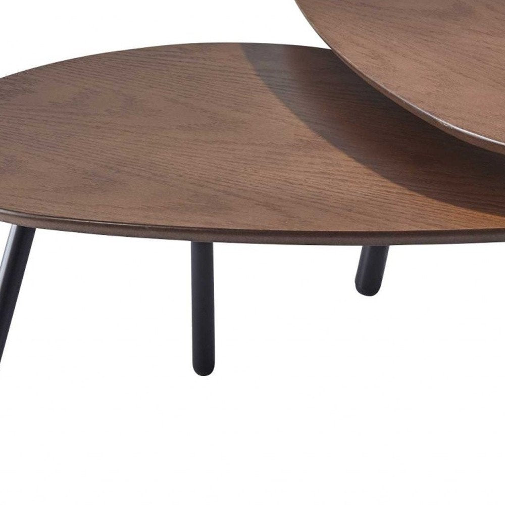 Set of Two Brown And Black Wood And Metal Oval Nested Tables HomeRoots