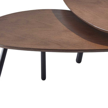 Set of Two Brown And Black Wood And Metal Oval Nested Tables HomeRoots