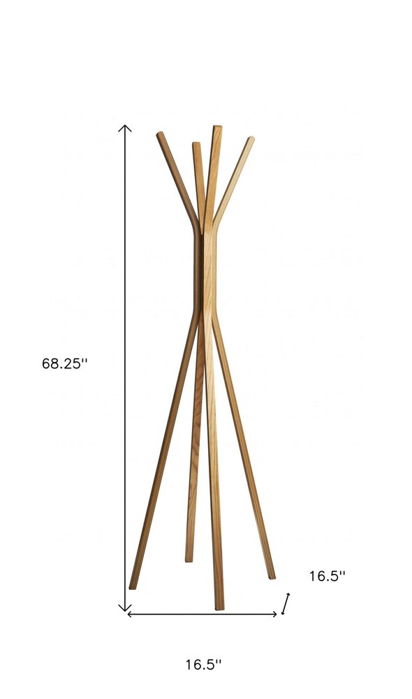 68" Natural Modern Wood Coat Tree Rack HomeRoots