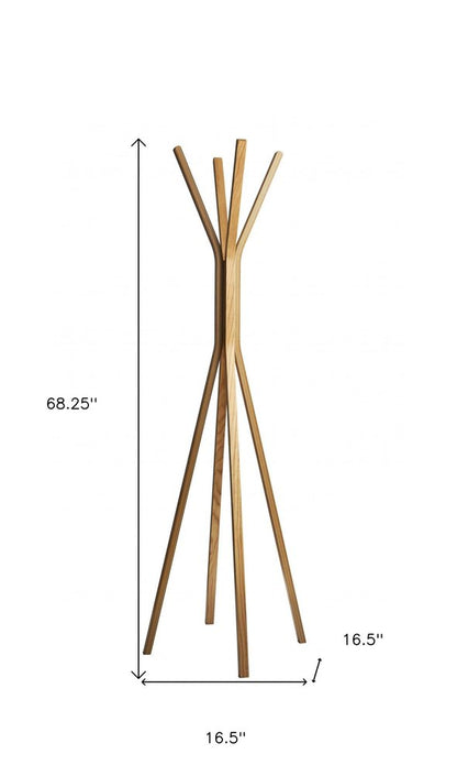 68" Natural Modern Wood Coat Tree Rack HomeRoots
