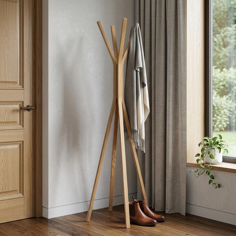 68" Natural Modern Wood Coat Tree Rack — view 13