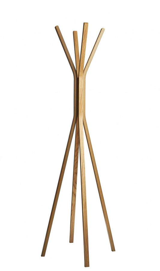 68" Natural Modern Wood Coat Tree Rack HomeRoots