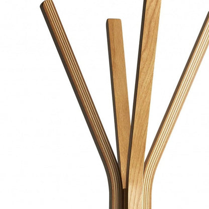 68" Natural Modern Wood Coat Tree Rack HomeRoots