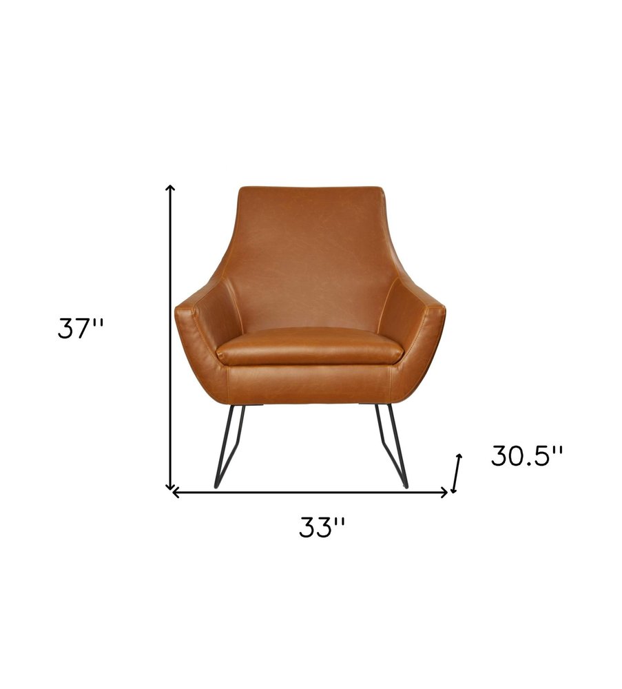 33" Brown and Black Faux Leather Distressed Arm Chair HomeRoots