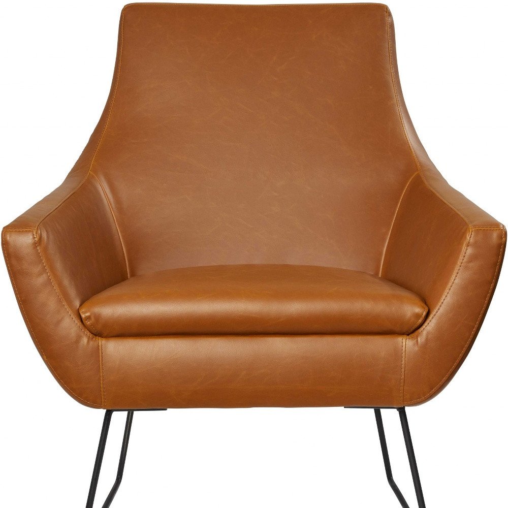 33" Brown and Black Faux Leather Distressed Arm Chair HomeRoots