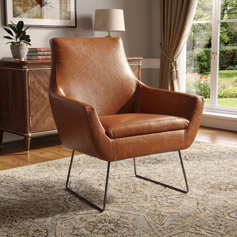 33" Brown and Black Faux Leather Distressed Arm Chair HomeRoots