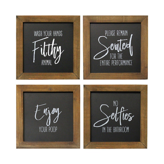 Set Of 4 Black and White Funny Bathroom Wall Art