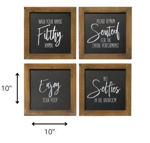 Set Of 4 Black and White Funny Bathroom Wall Art