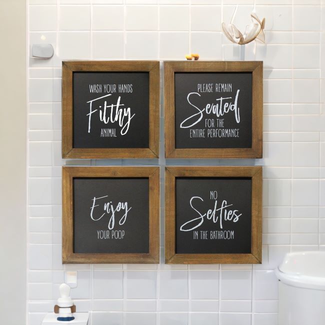 Set Of 4 Black and White Funny Bathroom Wall Art