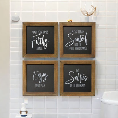 Set Of 4 Black and White Funny Bathroom Wall Art