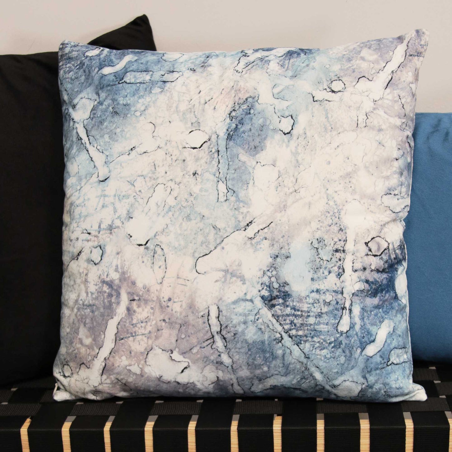 18" Blue and Gray Abstract Cotton Throw Pillow