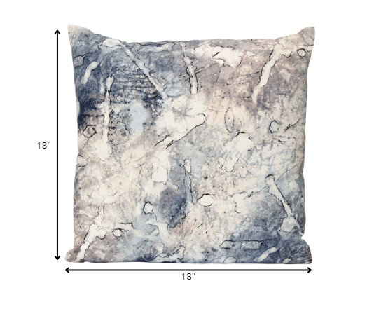 18" Blue and Gray Abstract Cotton Throw Pillow