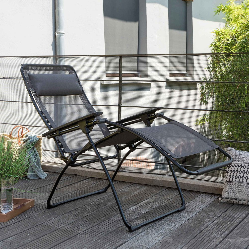 28" Graphite Metal Outdoor Zero Gravity Chair with Graphite Cushion HomeRoots