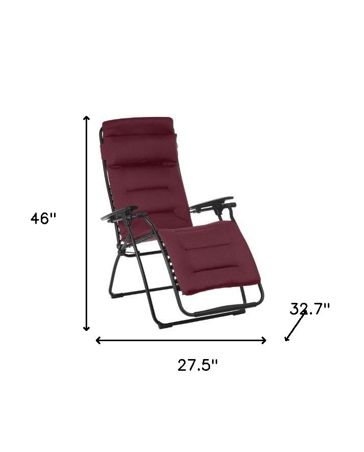 28" Red and Black Steel Indoor Outdoor Zero Gravity Chair with Red Cushion