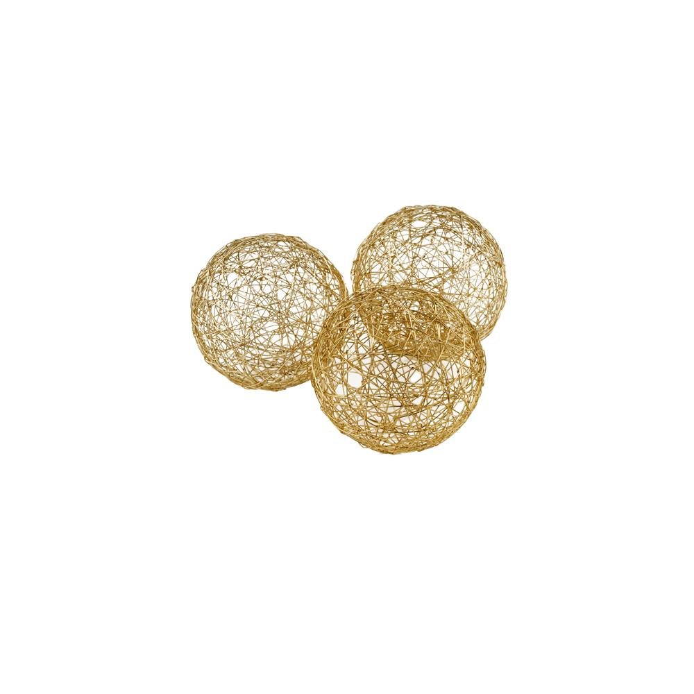 Set of Three Gold Wire 3" Decorative Orbs HomeRoots
