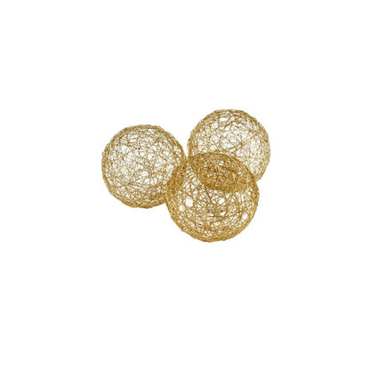 Set of Three Gold Wire 3" Decorative Orbs HomeRoots