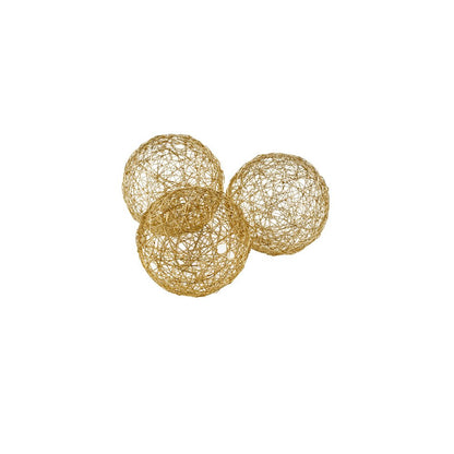 Set of Three Gold Wire 3" Decorative Orbs HomeRoots