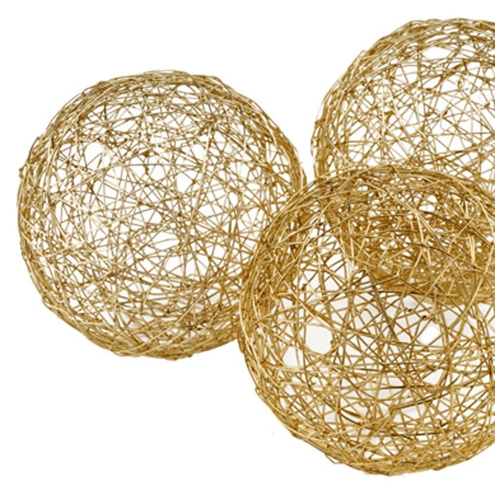 Set of Three Gold Wire 3" Decorative Orbs HomeRoots