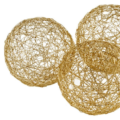 Set of Three Gold Wire 3" Decorative Orbs HomeRoots