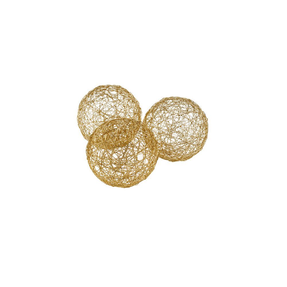 Set of Three Gold Wire 3" Decorative Orbs HomeRoots
