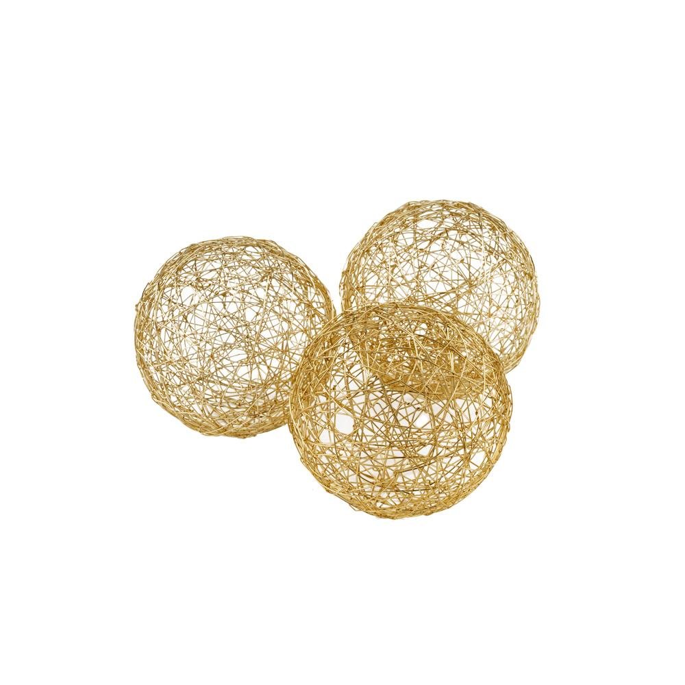 Set of Three Gold Wire 3" Decorative Orbs HomeRoots