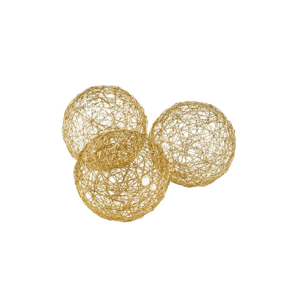 Set of Three Gold Wire 3" Decorative Orbs HomeRoots