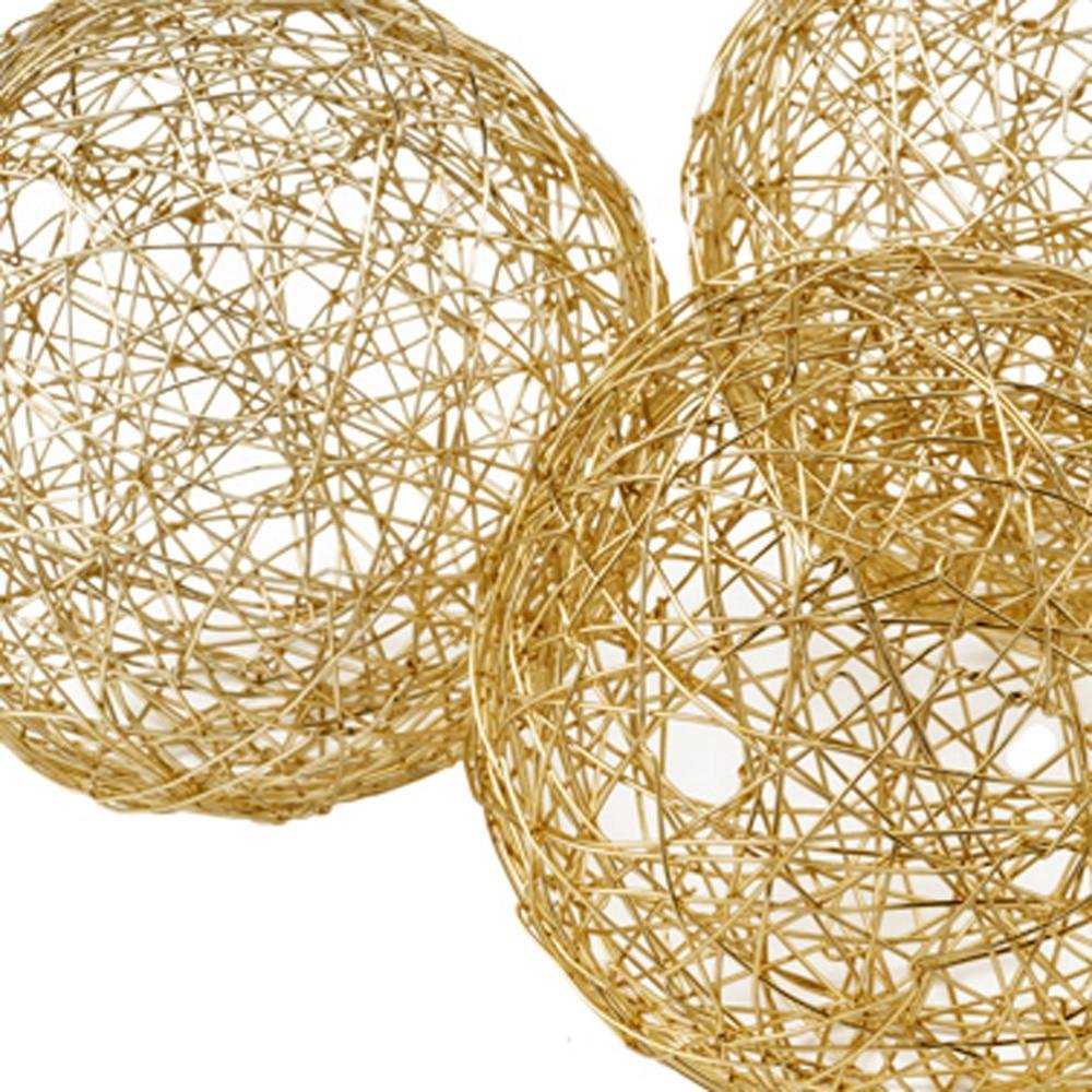 Set of Three Gold Wire 3" Decorative Orbs HomeRoots