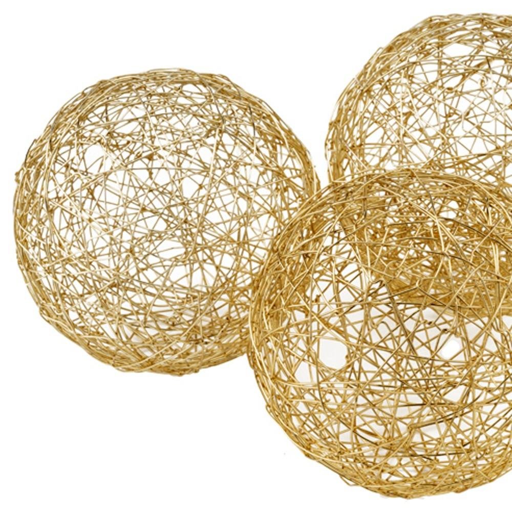 Set of Three Gold Wire 3" Decorative Orbs HomeRoots