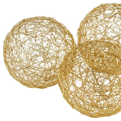 Set of Three Gold Wire 3" Decorative Orbs HomeRoots