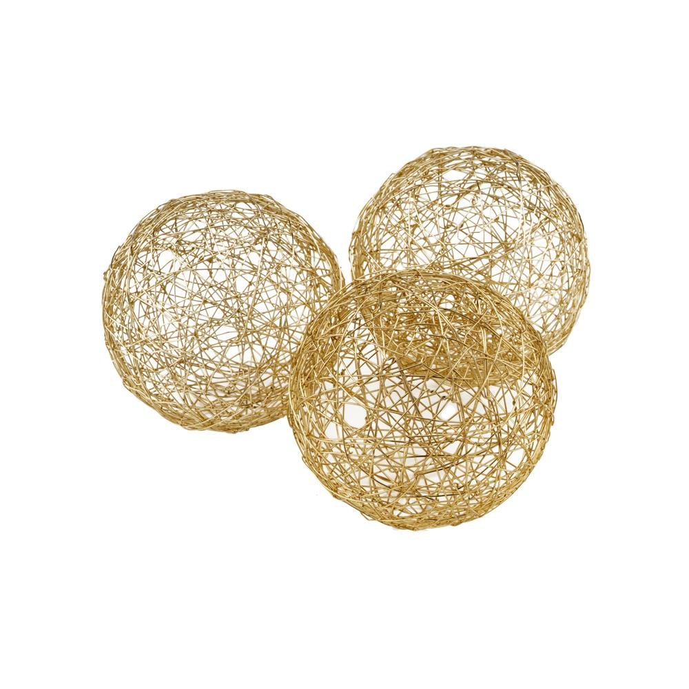 Set of Three Gold Wire 3" Decorative Orbs HomeRoots
