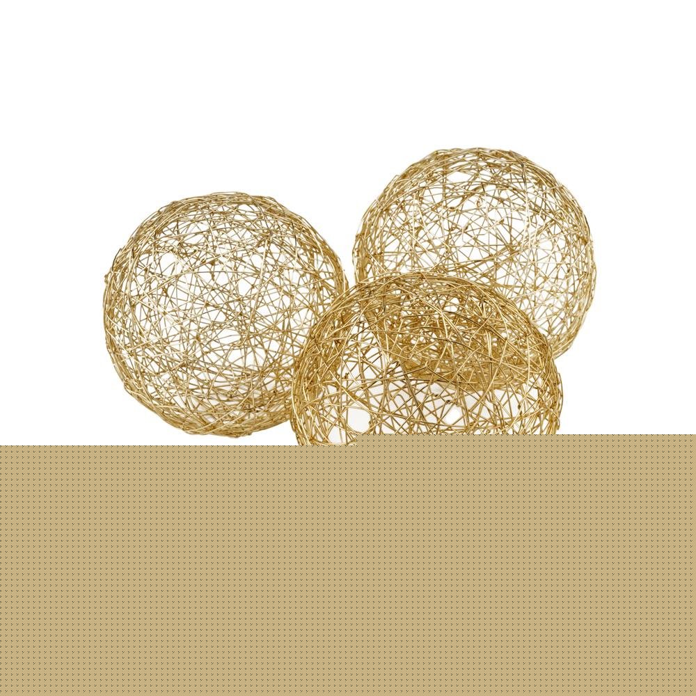 Set of Three Gold Wire 3" Decorative Orbs HomeRoots