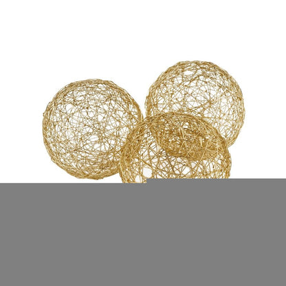 Set of Three Gold Wire 3" Decorative Orbs HomeRoots