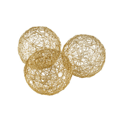 Set of Three Gold Wire Five Inch Decorative Orbs