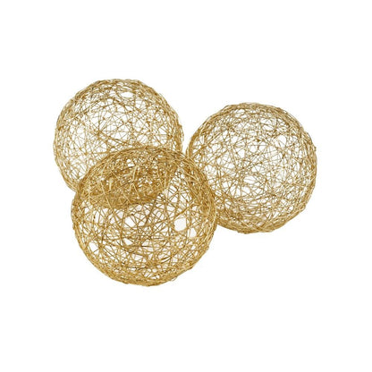Set of Three Gold Wire 3" Decorative Orbs HomeRoots