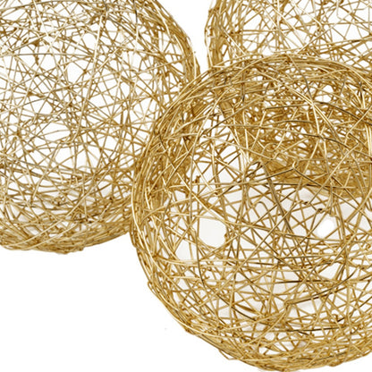 Set of Three Gold Wire Five Inch Decorative Orbs