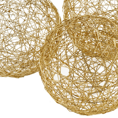 Set of Three Gold Wire Five Inch Decorative Orbs