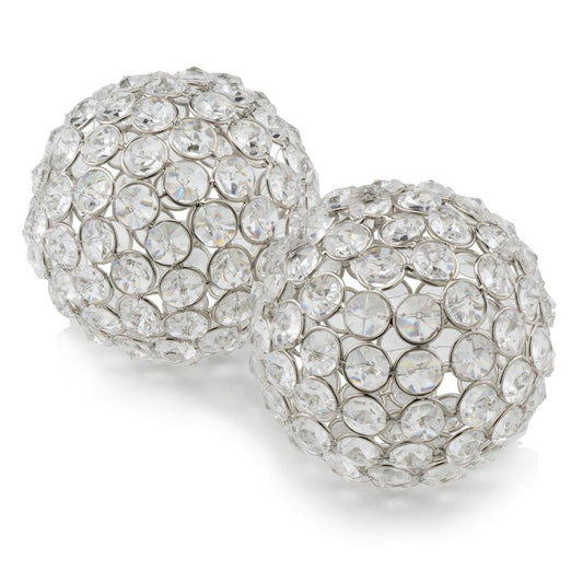 Set of Two Clear Faux Crystal and Silver Decorative Orb Tabletop Sculptures HomeRoots